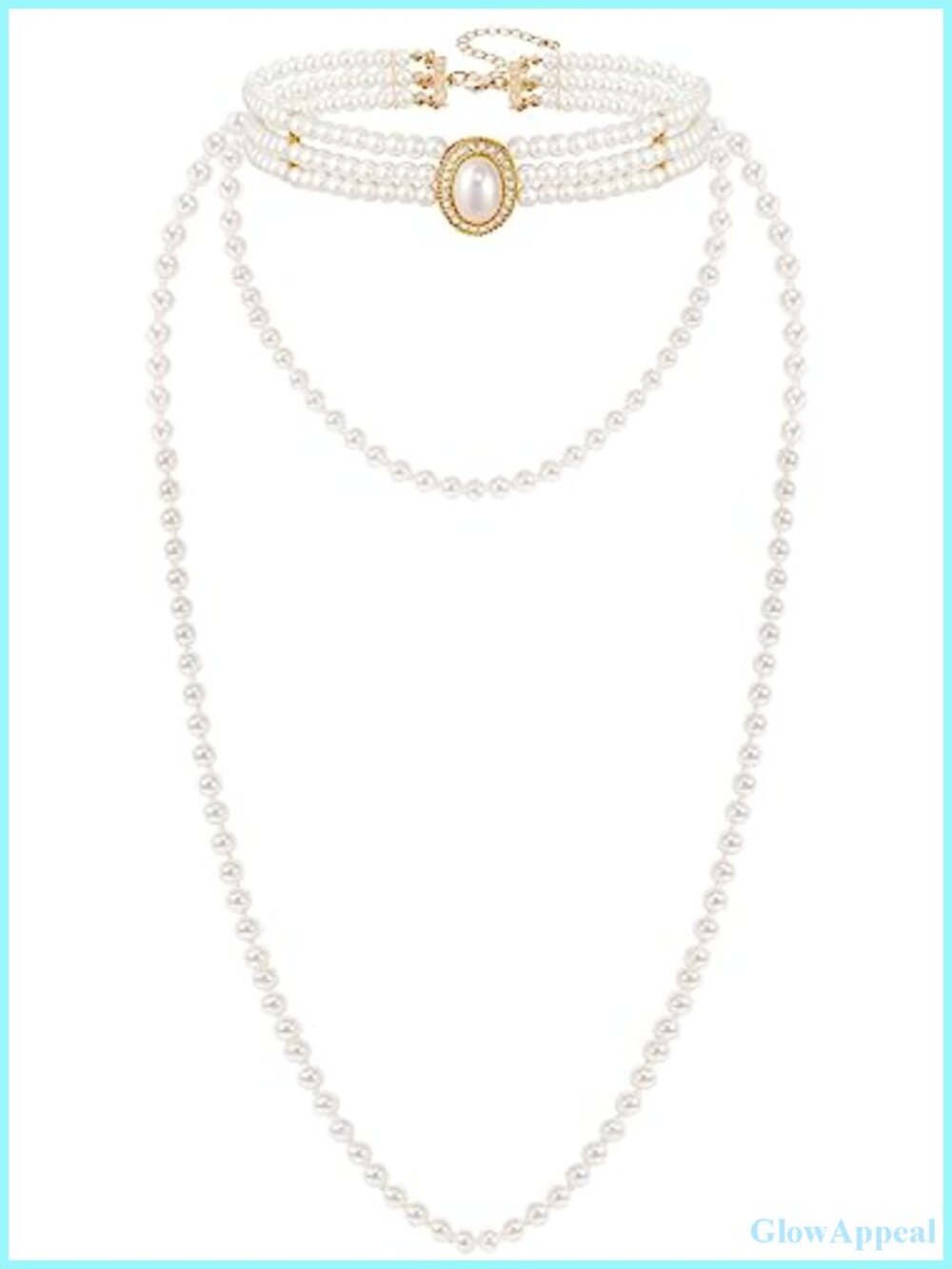 Long Faux Pearl Necklace Set 59in Choker 8mm Imitation Pearls Stainless Steel